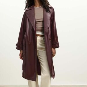 Stradivarius Women's Burgundy Leather Trench Coat